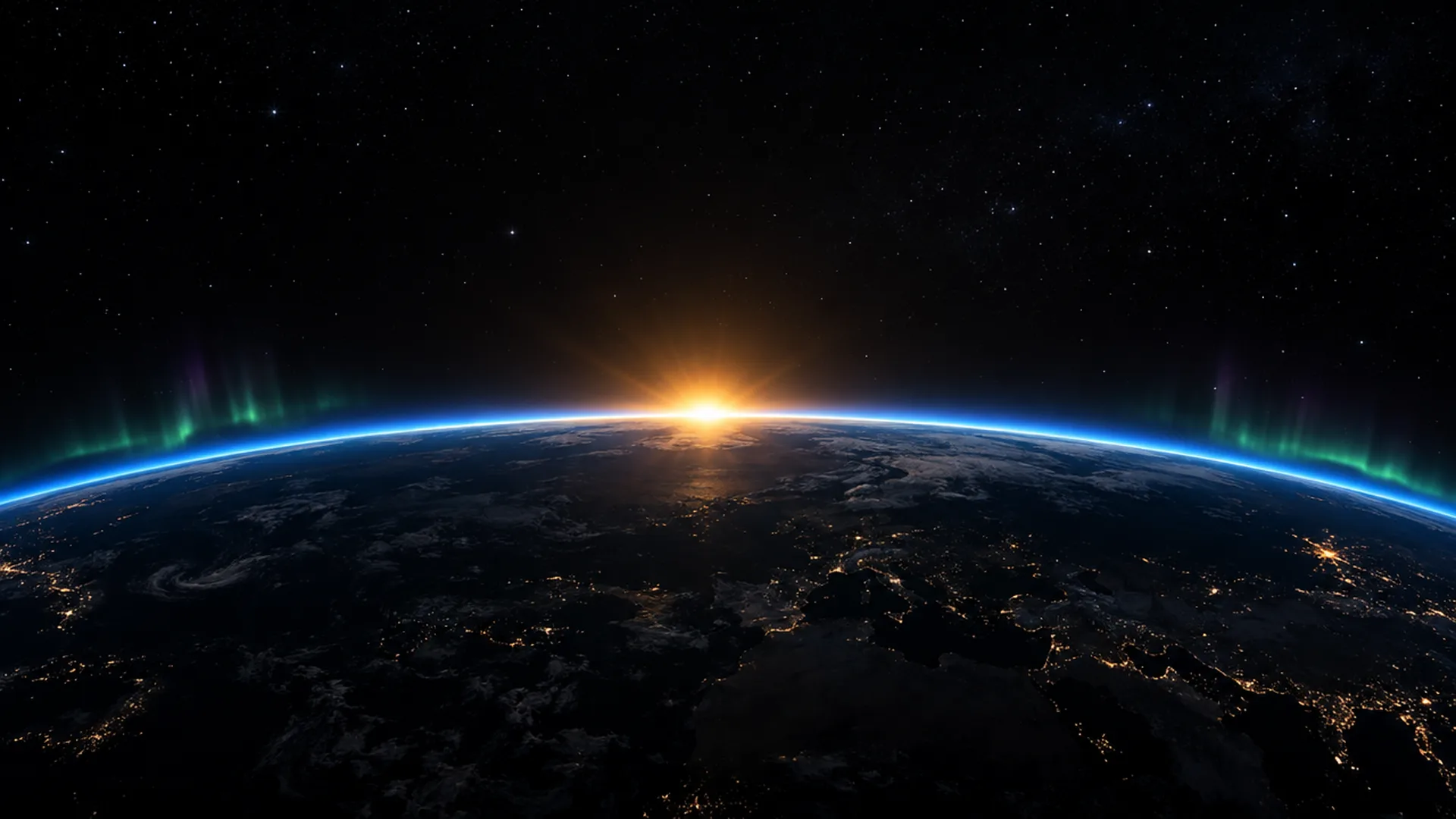 Sunrise over the night side of Earth